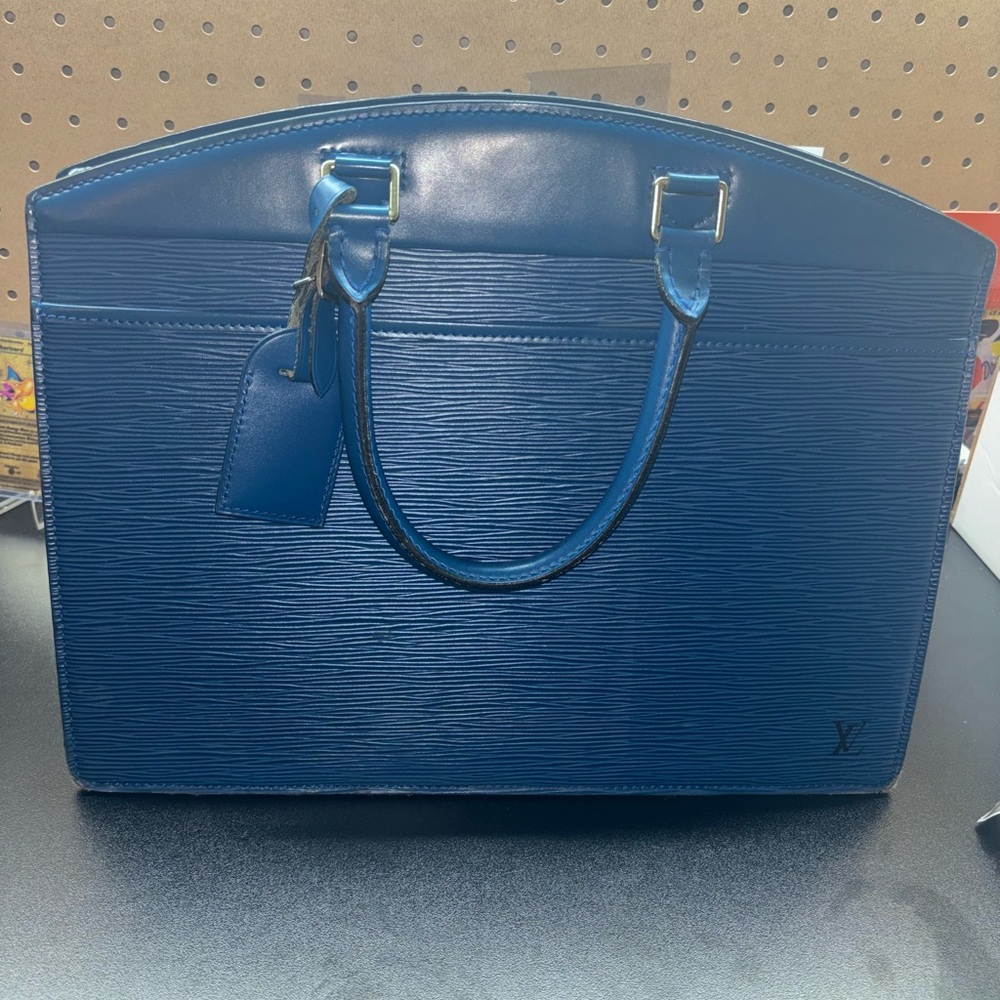 Louis Vuitton Navy Textured Tote Monogram Speedy